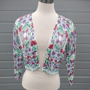 NWT Talbots Womens S Floral Print Dressy Shrug Bolero Crop Sweater